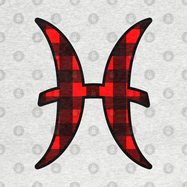 Pisces Zodiac Horoscope Symbol in Black and Red Buffalo Plaid by bumblefuzzies